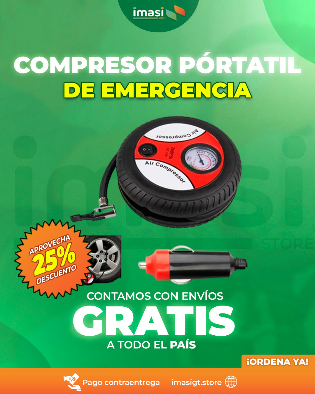 Compresor Pórtatil de emergencia AutoSafe™ | Llévalo en tu carro Pequeño, potente y siempre listo para ayudarte